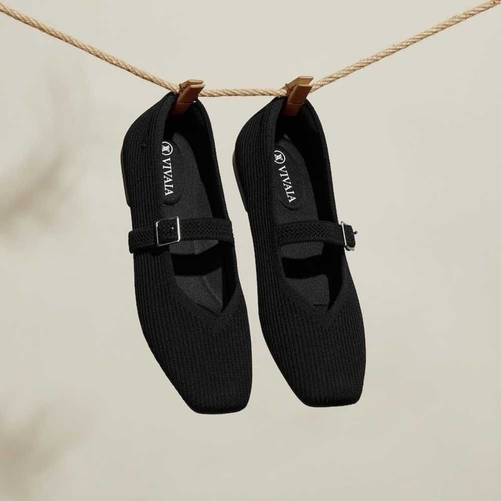 VIVAIA Margot Mary Jane Square Toe Flats 9W EU40 Black Knit Parisian Minimalist - Picture 3 of 11
